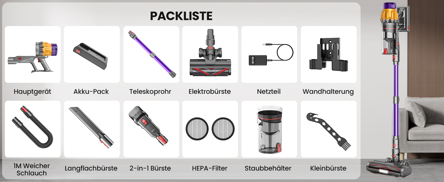Акумуляторний пилосос SICBCGB 48000Pa/550W/70хв, 2.0L з HD-дисплеєм, антизаплутувальною щіткою, док-станцією, 11-шаровою фільтрацією для шерсті тварин та авто (фіолетовий)