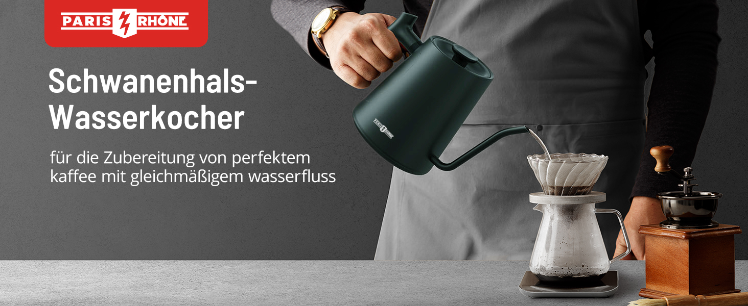 Paris Rhone Swan Neck Electric Kettle - 0.9L Temperature Control Kettle with Display, Knob, and 24-Hour Keep Warm Function - Dark Green