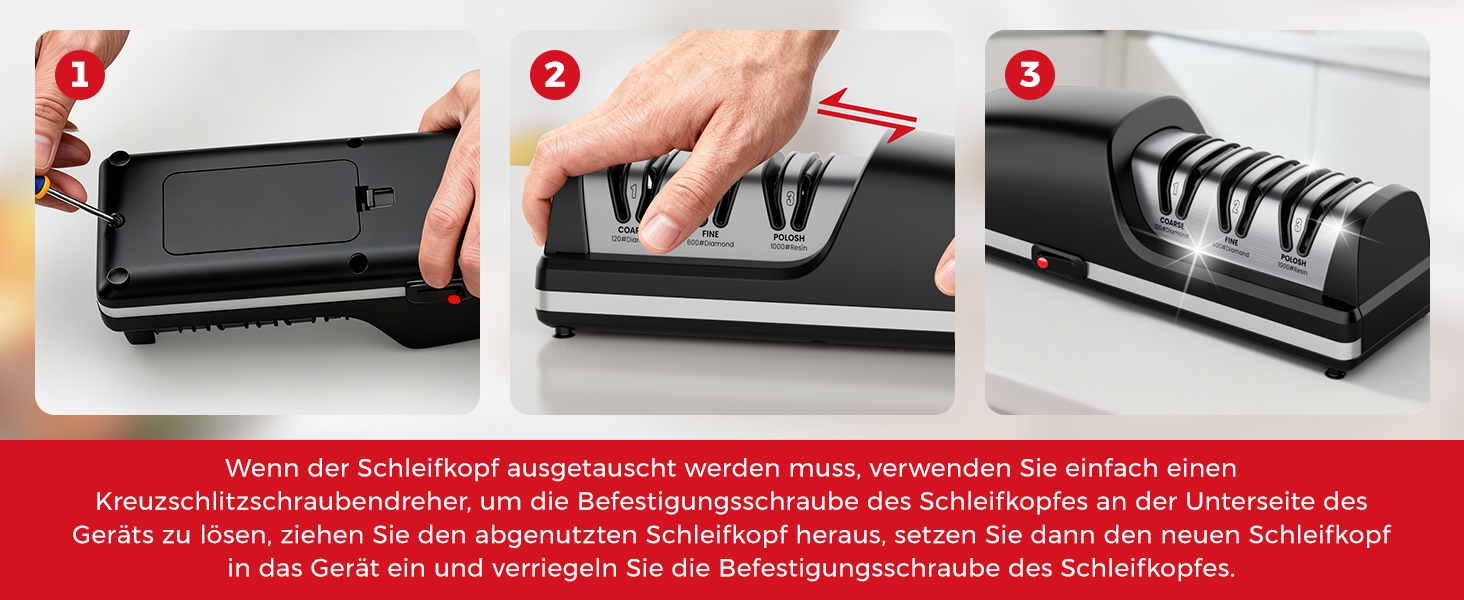 Професійний електричний точило для ножів | Змінні насадки | 100% алмазний абразив, прецизійна система нахилу, підходить для заточування ножів з двостороннім та хвилястим лезом, чорний