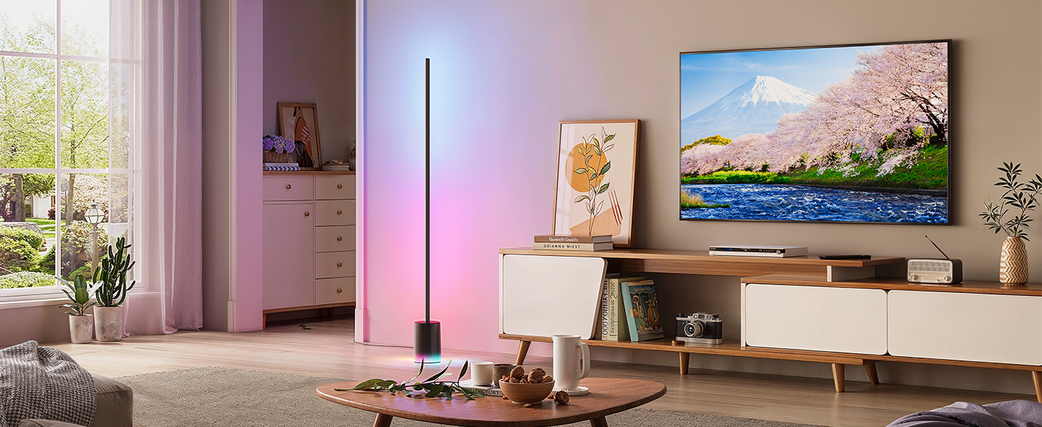 Govee LED торшер RGBIC з димуванням, 1725LM, для вітальні та роботи, сумісний з Matter, 152 см, чорний, 16 мільйонів кольорів, режими сцен, музичний режим для декору спальні, ігрової кімнати