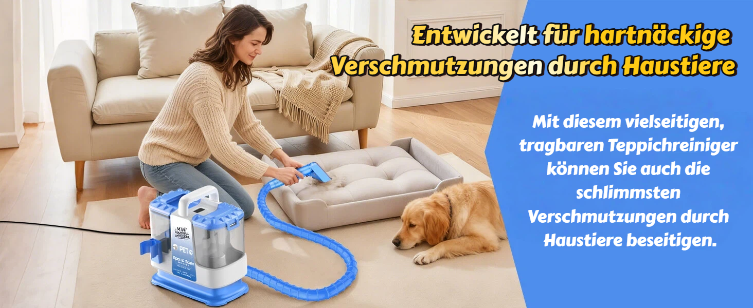 Портативний мийник для м'яких меблів, 600W, 16Kpa, 500мл розчин, 5 насадок. Для диванів, килимів, авто, сходи. Легкий, компактний, блакитний.