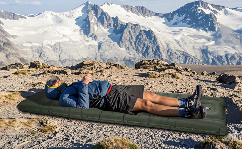 Tixexo Self-Inflating Camping Mat - Thick 13cm Air Mattress with Foot Pump & Spliceable Design for Outdoor Hiking & Camping