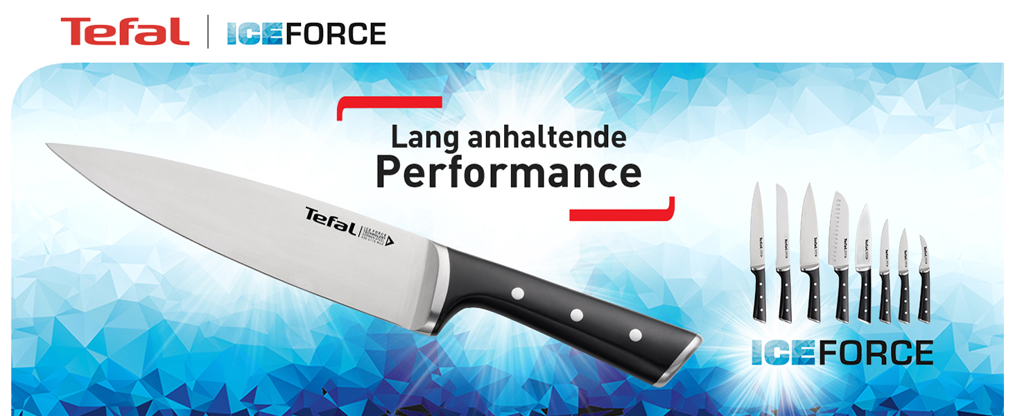 Ніж кухарський Tefal Ice Force 20 см, нержавіюча сталь, захист від корозії, вироблено в Німеччині, чорний K23202