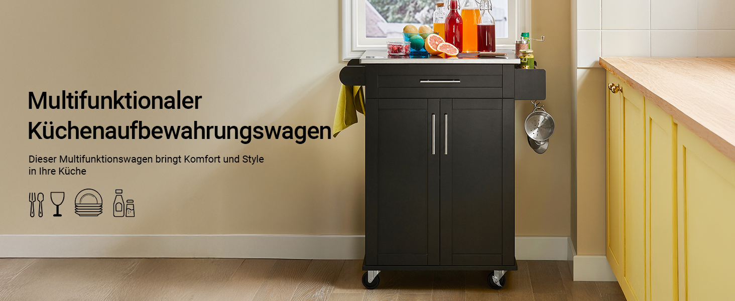SoBuy Kitchen Cart with Wheels - Mobile Kitchen Island with Countertop