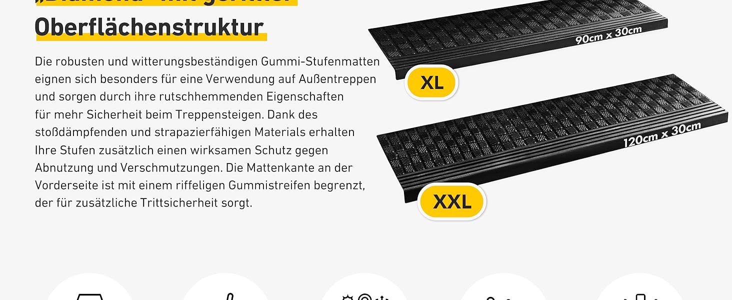 Гумові килимки на сходи KARAT - набір 5 шт. Антиковзкі, для вулиці, 30x120 см