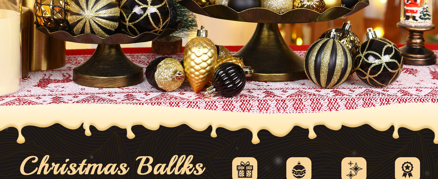 Набір прикрас для ялинки Shareconn: 106 шт. чорно-золотих кульок, 24 кольори, ударостійкий, для святкування, весілля