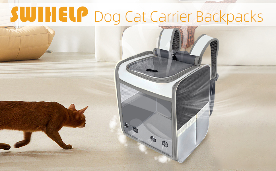 Рюкзак-переноска для котів та собак SWIHELP, сірий. Безпечний рюкзак-переноска для маленьких тварин, ідеальний для подорожей.