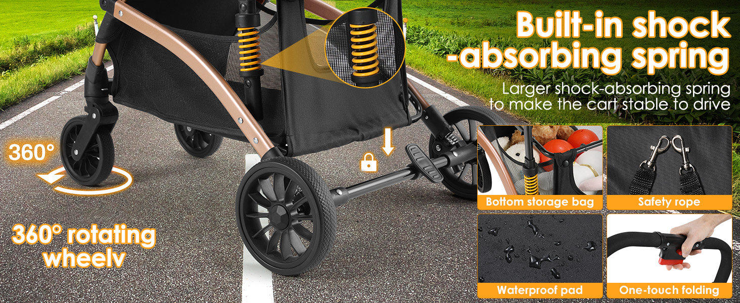 Візок для собак MAMIZO 3 в 1: візок, переноска, сумка. До 20 кг, 360° обертання, з відкидним кошиком та тримачем для напоїв. Підходить для собак та котів.