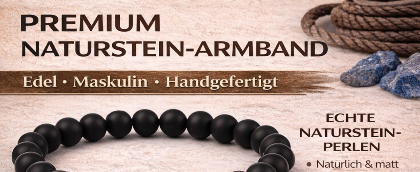 Браслет чоловічий 9 O'Clock Perlenarmband з оніксу 8 мм, чорний. Чоловіча біжутерія ручної роботи, еластичний браслет з натурального каменю, Німеччина. Подарунок для чоловіка.
