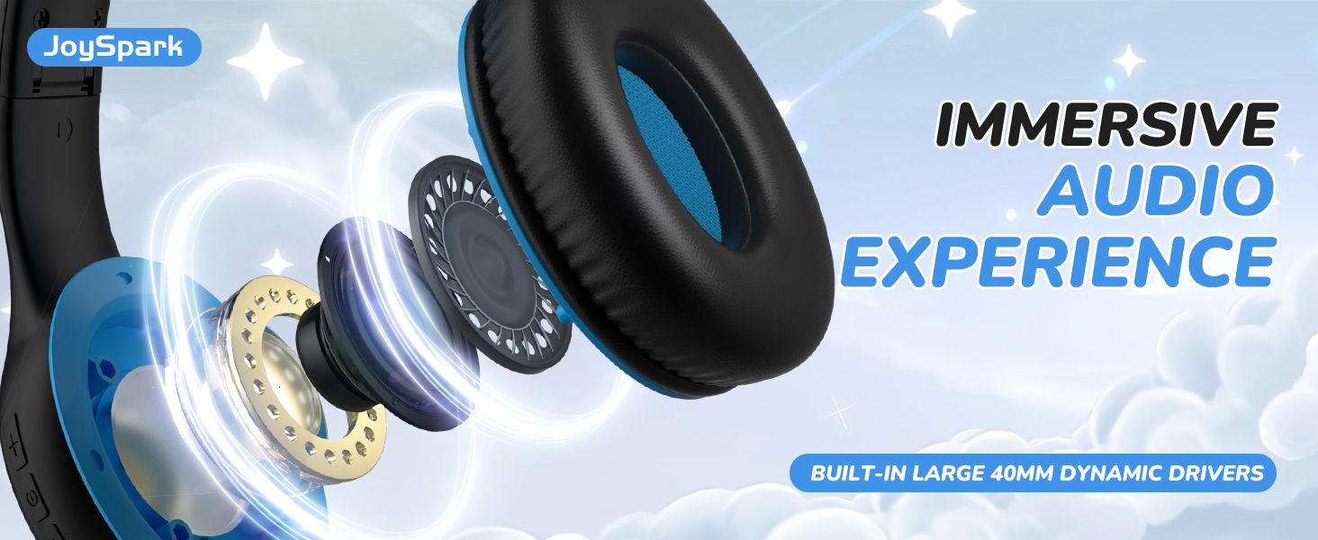 Дитячі Bluetooth навушники JoySpark з мікрофоном, 60 годин роботи, Bluetooth 5.4, Type-C, обмежувач гучності 85/94dB, складні, чорно-синій колір