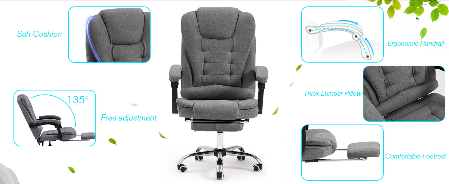 Крісло YODOLLA для офісу, 200 кг, ергономічне, з регульованою спинкою, комп'ютерне, з підніжкою, чорне