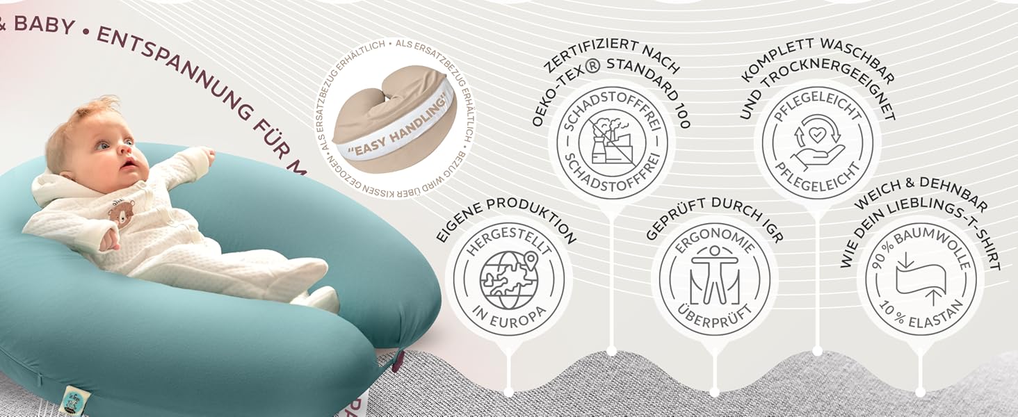 Подушка для вагітних та годування Sei Design XXL з муслінової обтяжки, ергономічна, для сну на боці, комфортна, 190x30 см, 100% органічна бавовна (джерсі сіро-сріблястий)