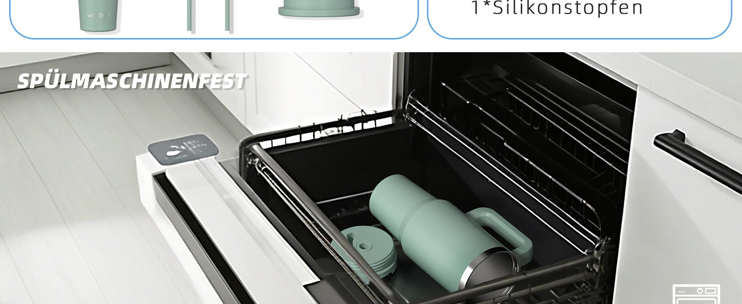 Термокружка WATERSY 1.2L з 2 трубочками, витокозахисний термос для кави To Go, вакуумна ізоляція, без BPA, ретро-зелений