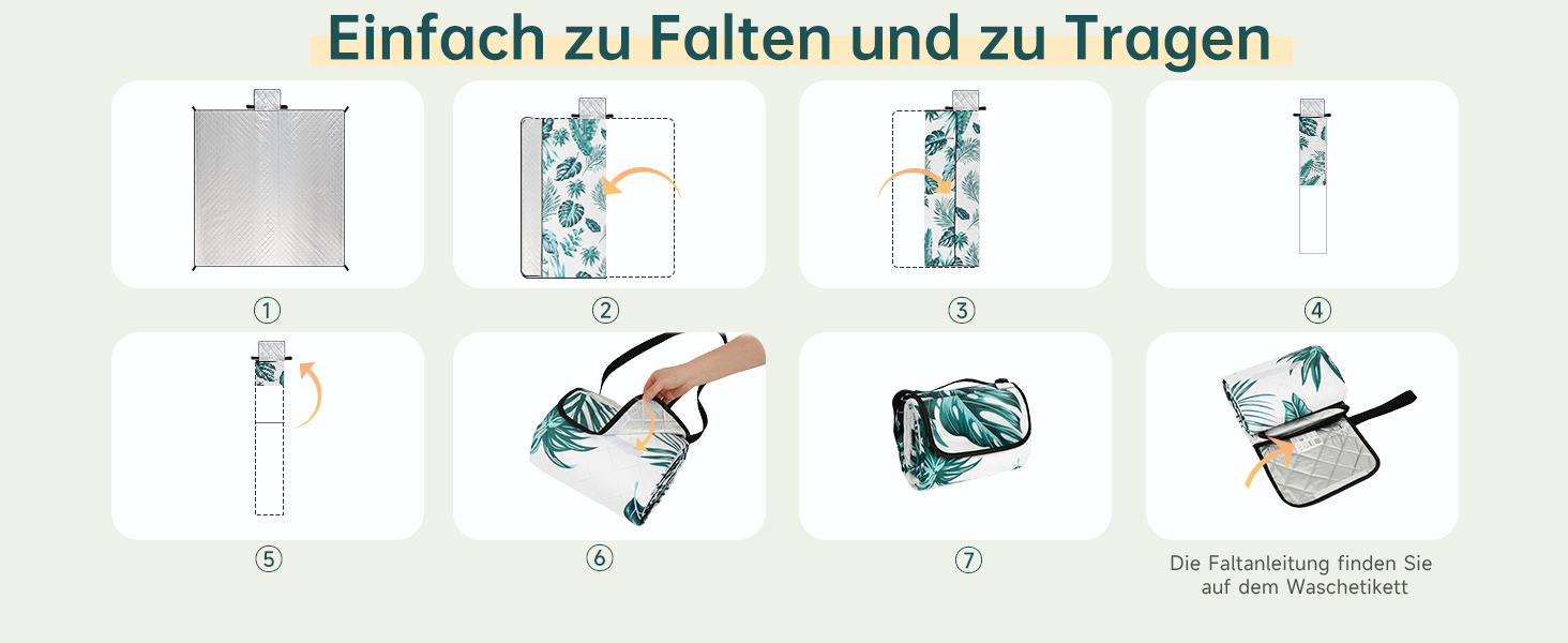 Плед для пікніка HAUSPROFI 200x300 см, водонепроникний, ізольований, XXL. Для пікніка, пляжу, кемпінгу. Бавовняна підкладка, ручка для перенесення, кілочки. Зручний, миючий, тримає форму. Зелений рослинний принт.