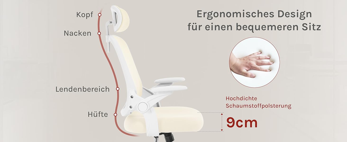 Офісний стіл WOLTU: ергономічне крісло з регульованою підголівником та підтримкою попереку, функцією гойдання, для офісу та дому, витримує до 150 кг, колір бежевий