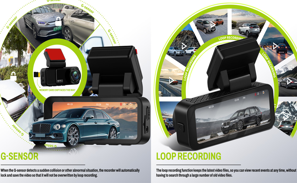 Відеореєстратор CAMECHO 4K Dual (передній + задній) з GPS, WiFi, ADAS, BSD, LCA, нічна зйомка, 150° кут огляду, IPS 3.16
