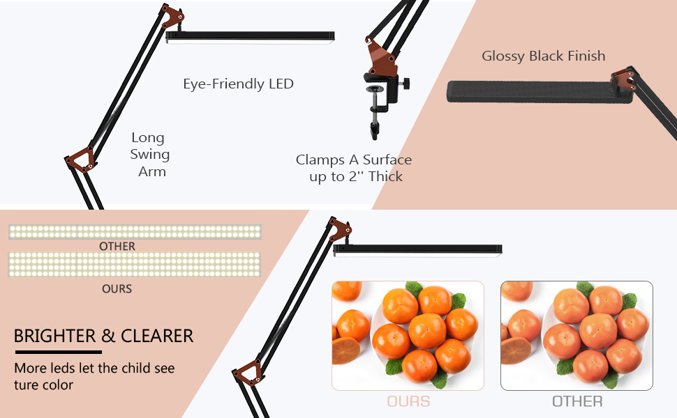 SKYLEO Dimmable Desk Lamp with Clip - Eye Protection LED Desk Light - 3 Modes & 10 Brightness Levels - Black (Rose Gold & Black)