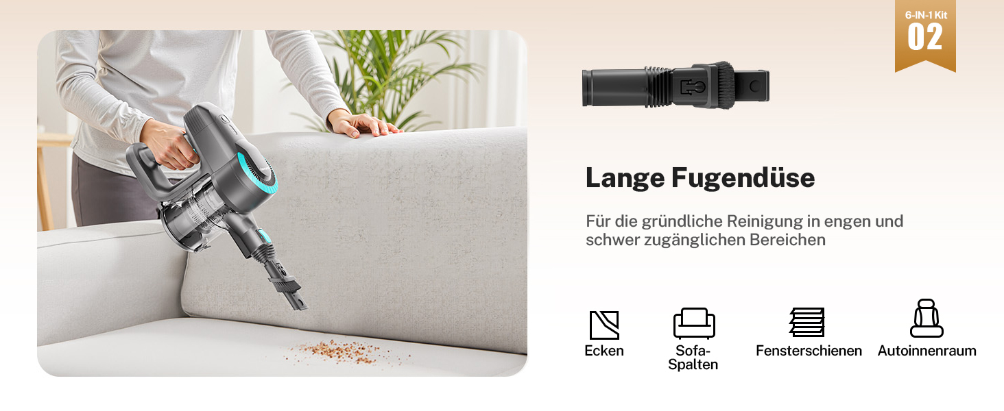 Бездротовий акумуляторний пилосос 25000Pa з антизаплутувальною насадкою та автономністю 50 хвилин. Підходить для килимів, твердих підлог та видалення шерсті тварин. Легкий ручний пилосос.