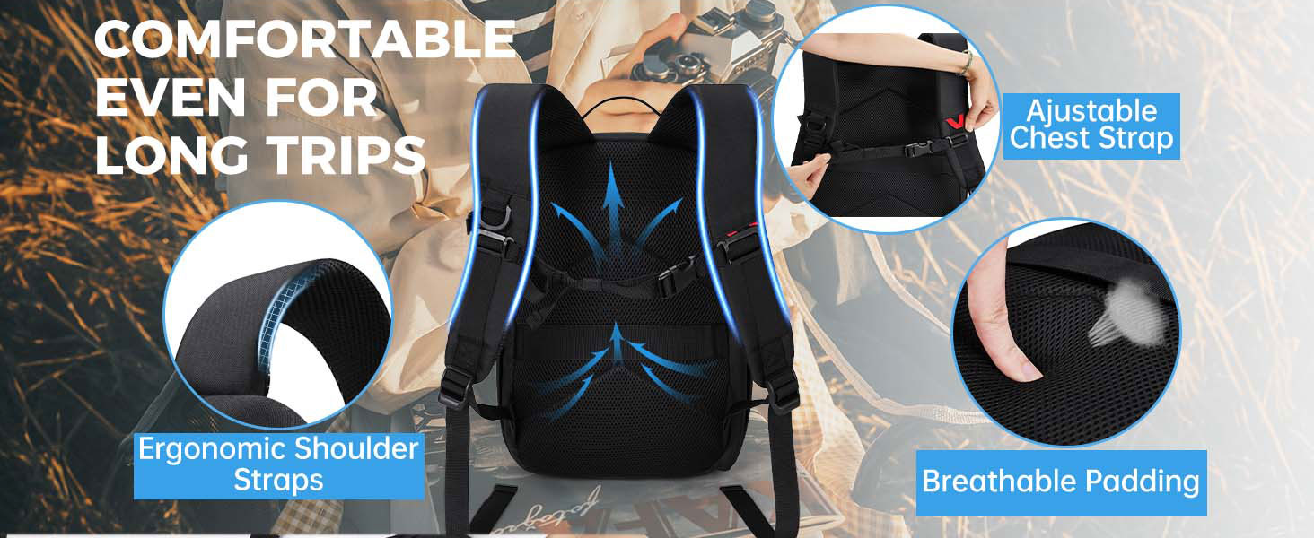 Сумка-рюкзак для фотокамери Bagsmart: водонепроникний рюкзак для фотографів з відділенням для ноутбука 15,6 дюймів, чорний