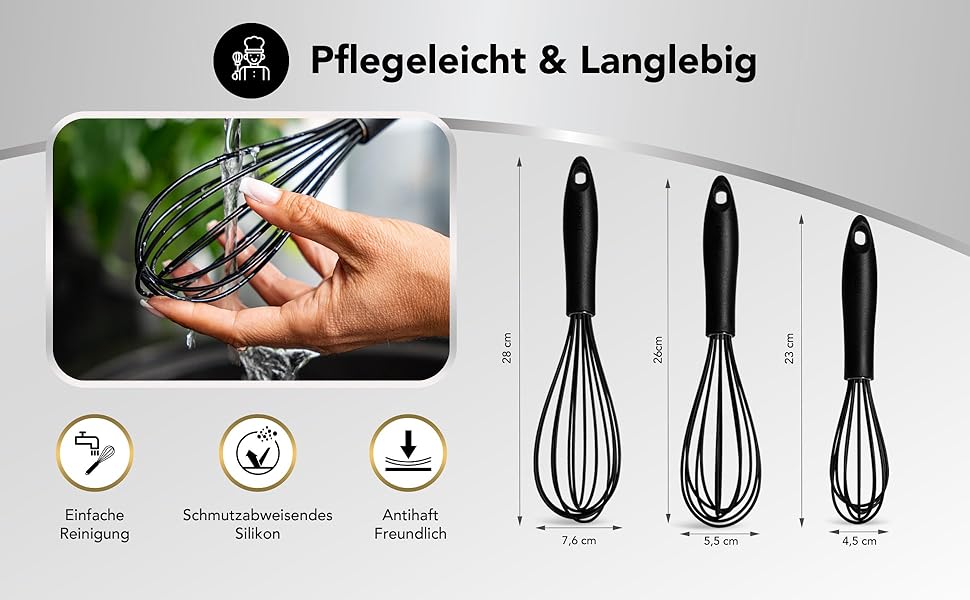 Набір міксерів Rigatti® з нержавіючої сталі та силікону (3 шт.) - чорний, термостійкий, без BPA, для тефлону, ергономічні, 28/26/23 см