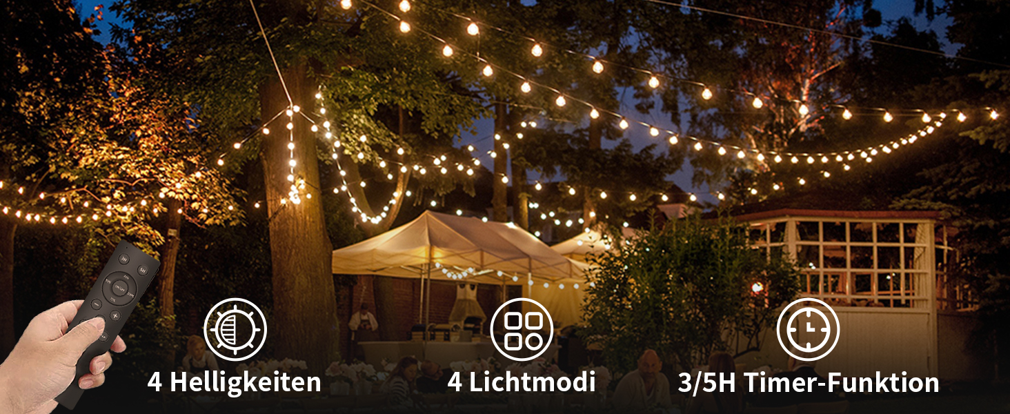 LED гірлянда Yuusei для декору: 100+4 лампочки, тепле світло, IP45, 45м (2x30м), для саду, балкону, вечірки