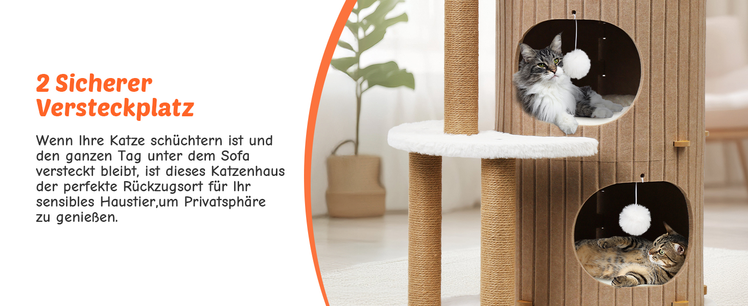 Котячий будиночок з подряпальником - великий, стійкий, з біо-льону, для котів до 25 кг (Бежевий)