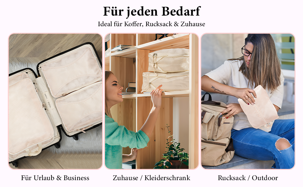 Органайзер для валізи KiwiPower, 8 шт. – комплект кубів для компресії, водонепроникні сумки для одягу для подорожей, ручної поклажі та рюкзаків (Бежевий)