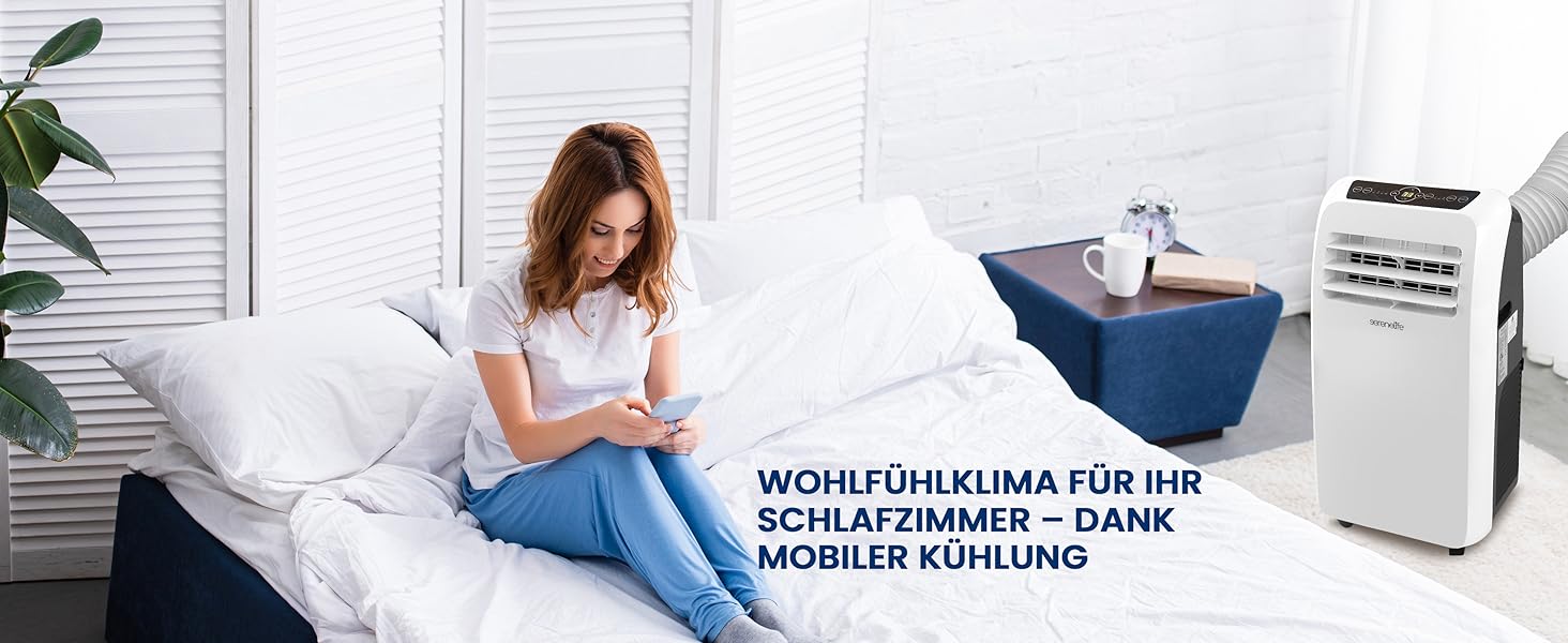 Мобільний кондиціонер SereneLife 9000BTU - 3-в-1: кондиціонер, вентилятор, осушувач повітря. Для приміщень до 42 м², білий.