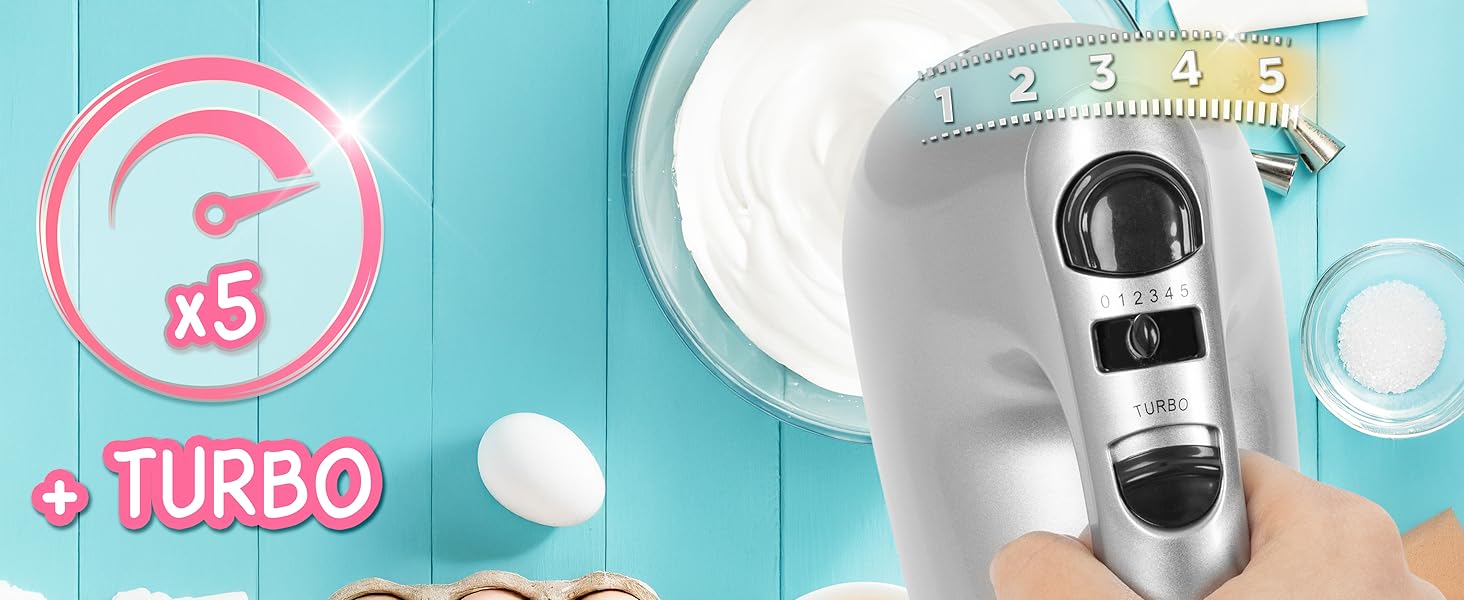 Ручний міксер Duronic 400W з набором насадок: вінчики, гаки для тіста та вінчик для збивання, 5 швидкостей + Turbo, коробка для зберігання. Ідеально для випічки, тіста та збивання яєць.