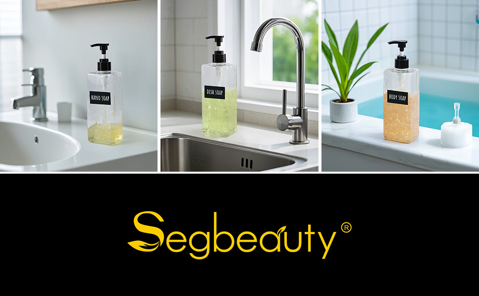 Диспенсер для шампуню Segbeauty 500 мл, 4 шт. - Прозорий пластиковий дозатор для гелю для душу, мила, з етикетками