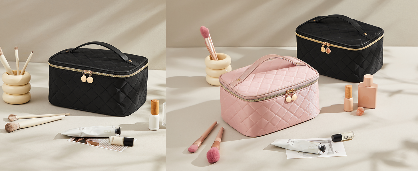 Велика косметичка для жінок: водонепроникна дорожня косметичка з відділеннями (Бежевий)