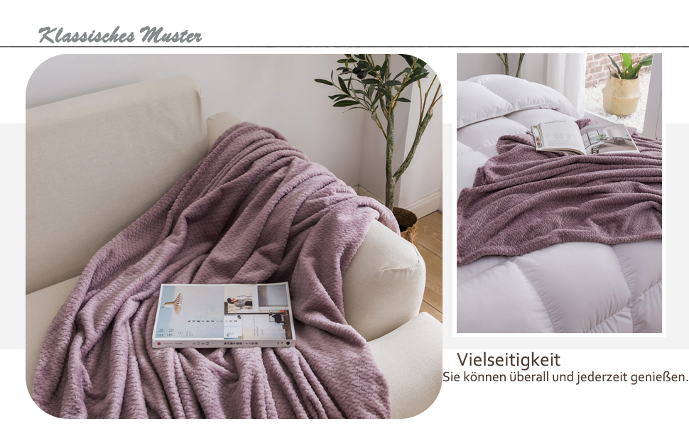 Плед NEWCOSPLAY з візерунком колосків пшениці, 130x150 см / 150x200 см, м'який, теплий, для дивана, фіолетовий