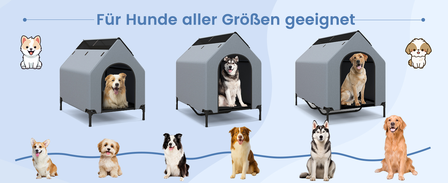 Будка для собак COSTWAY 2 в 1 з піднятим ліжком, Outdoor, сірий Оксфорд (84 x 132 x 114 см)