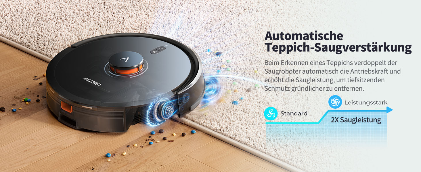 Робот-пилосос Airzeen Q10 Pro S з вологою, 6000Pa, LiDAR, керування через APP та Alexa, для дому, килимів, шерсті тварин, чорний