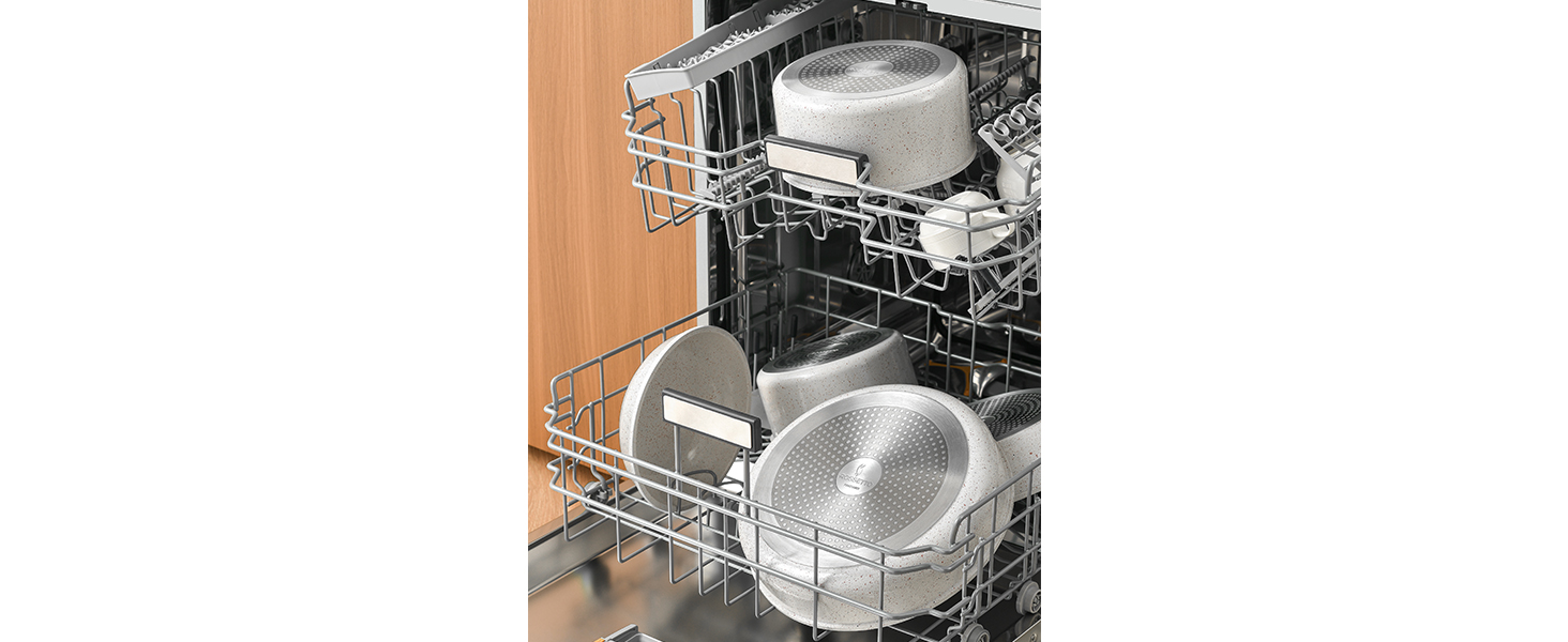 Набір посуду ROSSETTO 23 предмета з знімними ручками та керамічним антипригарним покриттям, складається для зберігання. Включає: каструлі, сковорідки, сотейники, казани. Без PFOA та PFOS.