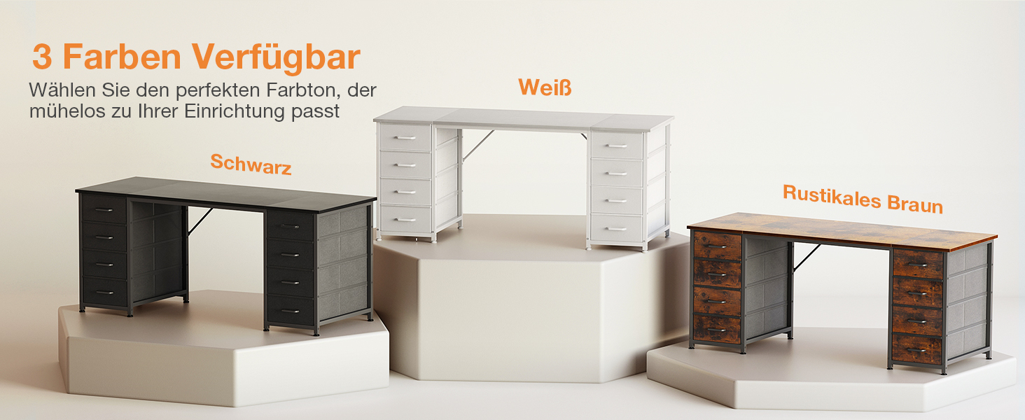 Комп'ютерний стіл Coleshome з 8 висувними ящиками з тканини, 140x48 см, білий. Зберігання, для офісу, дому, ігровий стіл.