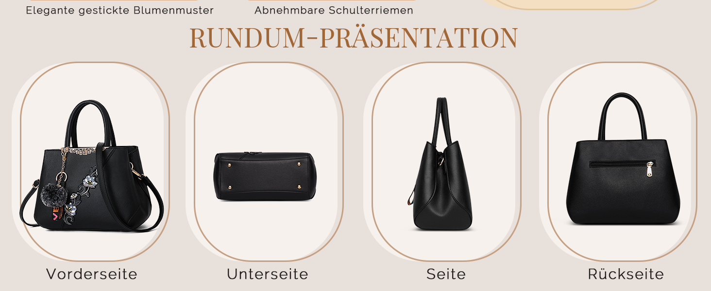 Сумка жіноча DIRRONA велика – сумка через плече та шопер з квітковою вишивкою та помпонами, ідеальна для роботи, відпочинку, подорожей, офісу, вечірок та весіль, колір сірий