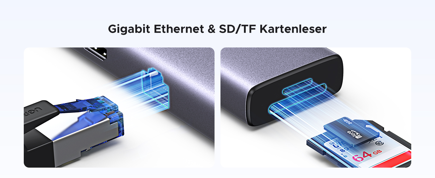 Хаб UGREEN Revodok 109 USB-C з HDMI 4K 60Hz, PD 100W, Gigabit Ethernet, SD/TF, 2xUSB-C, 2xUSB-A - сумісний з iPhone, MacBook, iPad, Surface, Galaxy