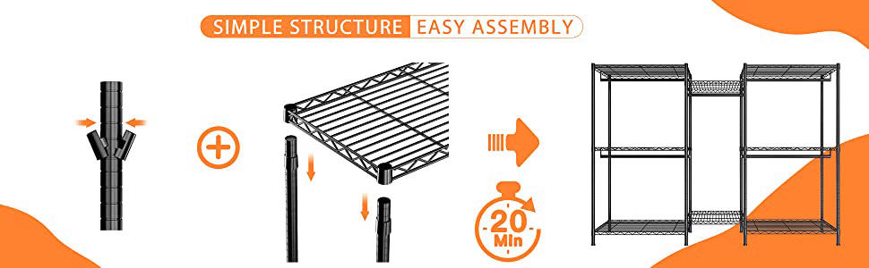 Металева стійка для одягу з гачками, вантажопідйомність до 376 кг, 187 x 44 x 194 см, чорна