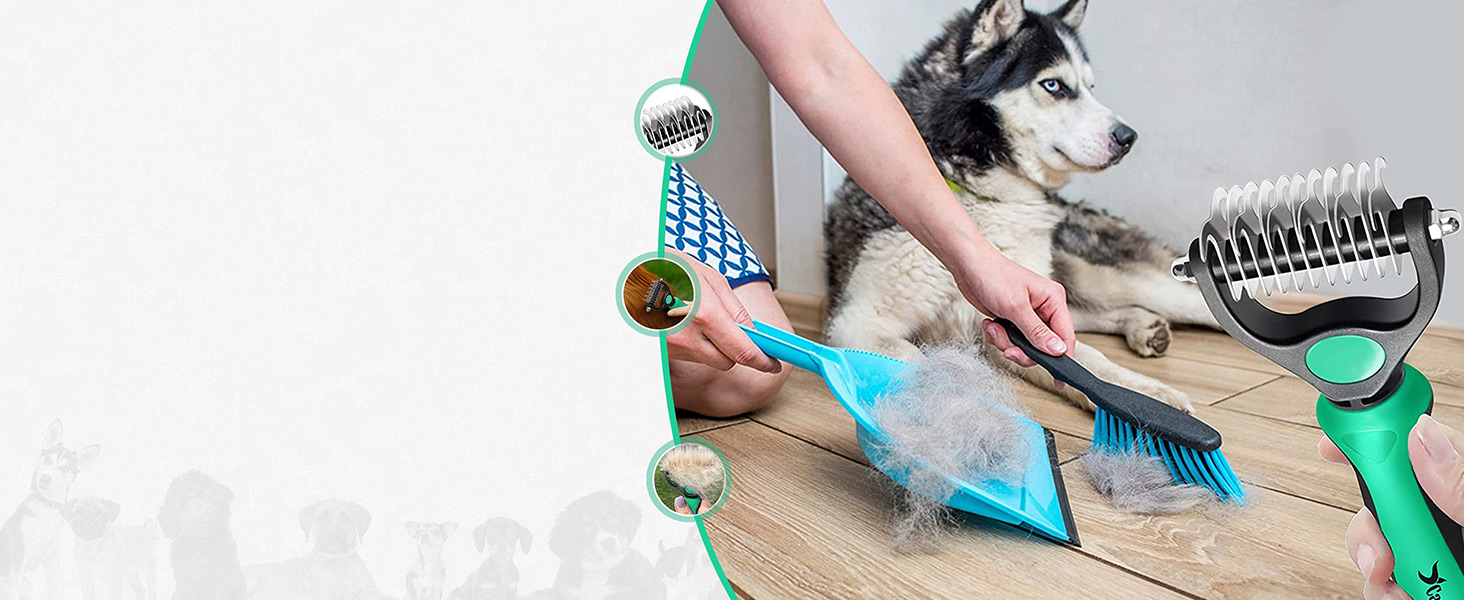 Професійна щітка Candure для собак та котів з довгим волоссям, гребінець для грумінгу, 17+9 зубців, видаляє ковтуни та шерсть (блакитний, зелений)
