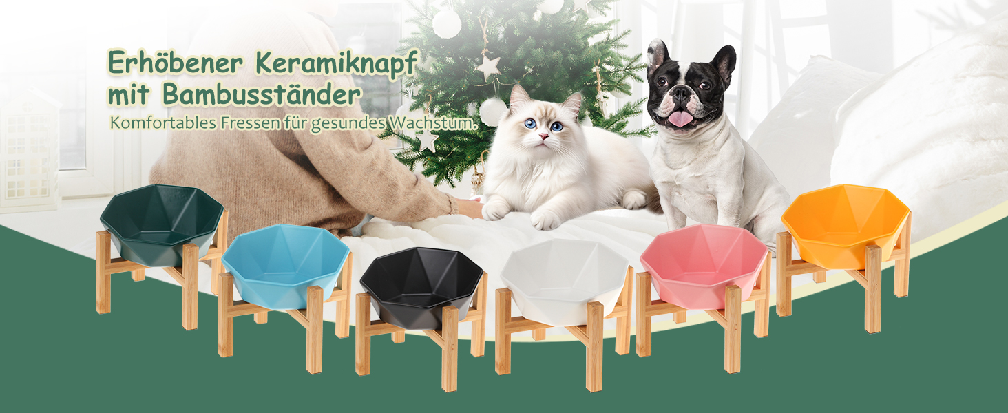 Керамічна годівниця для котів та собак на підставці, нахилена, зелена, 1 шт.