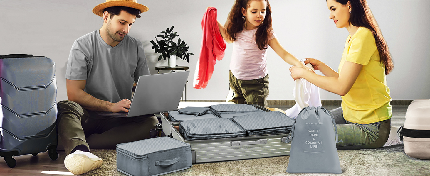 Органайзер для валізи Chijoo (12 шт, чорний) – набір кубиків для пакування, аксесуари для подорожей (сірий)