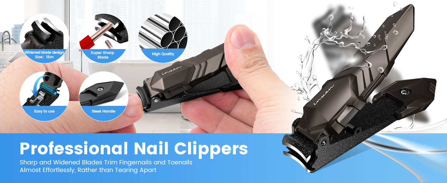 Професійний кусачок для нігтів з контейнером для збору, кусачки для нігтів рук та ніг, гострі кусачки з нержавіючої сталі, великі кусачки для нігтів, кусачки 2 в 1, кусачки для нігтів для чоловіків та жінок (великі, чорні, 8,9x2 см)