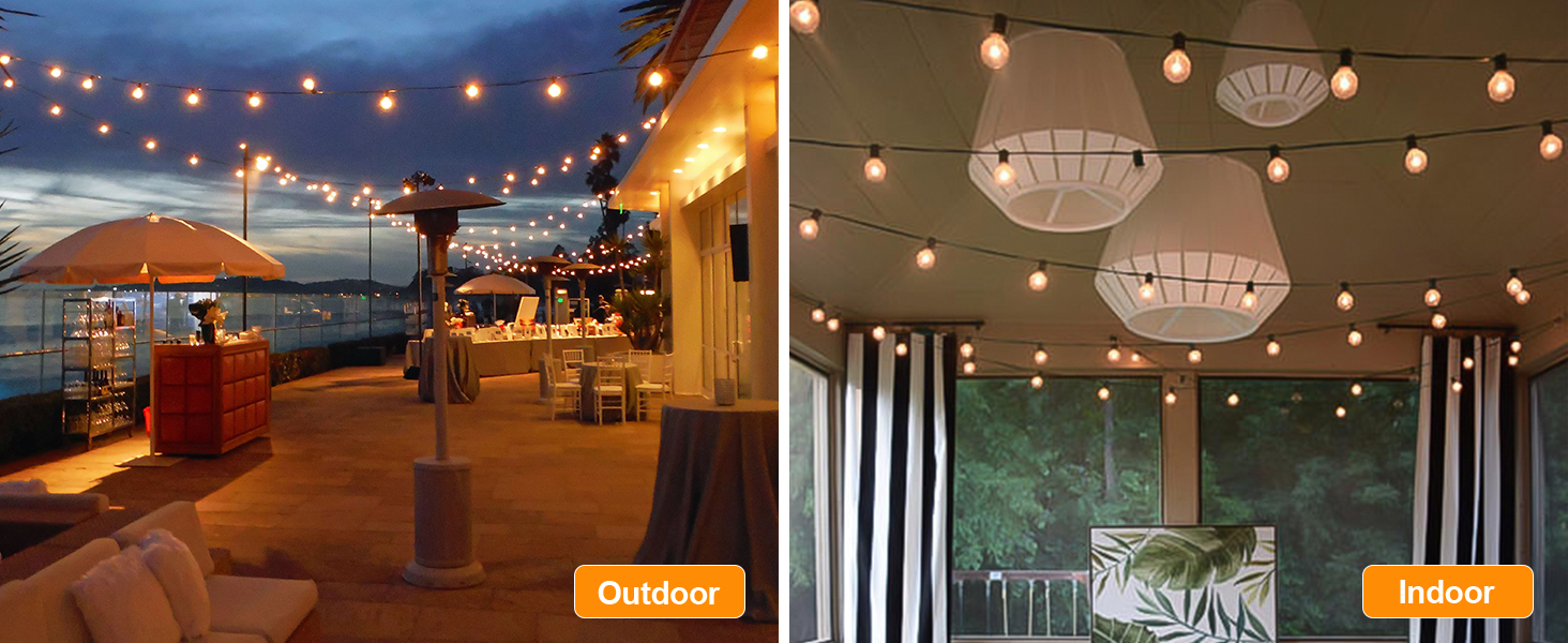 Ланцюжок гірлянд з лампочками 30м, 50+2 LED, IP45, тепле світло для саду, тераси, святкування