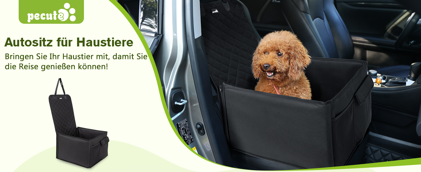 Автокрісло для собак Pecute, 43x43x30 см, чорне. Водонепроникне, стійке до подряпин, з підсиленими боковинами та кишенями. Для собак середніх та маленьких порід.