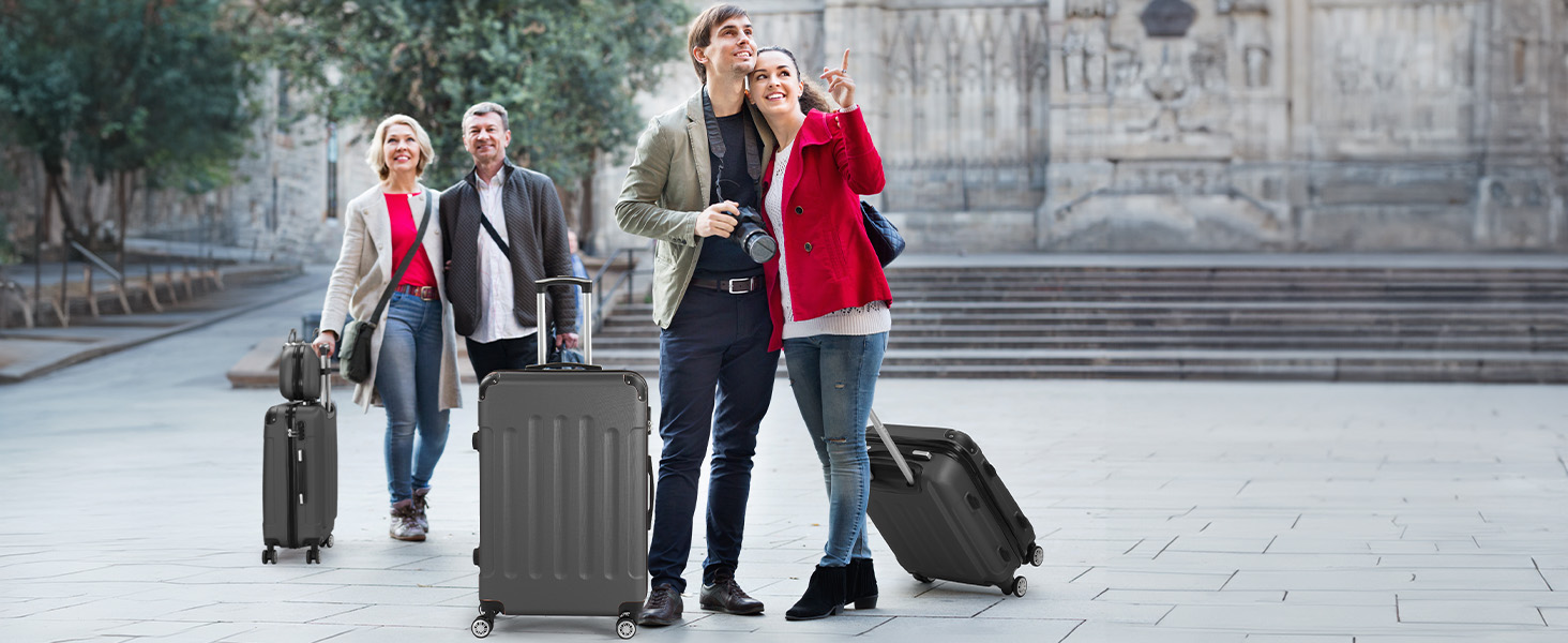 Набір валіз LEADZM 3 шт. з захистом кутів, ABS, телескопічний ручка, ручна поклажа, контрастне забарвлення (кремово-білий)