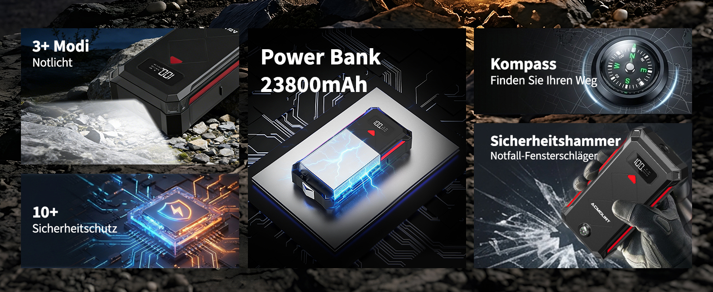 Powerbank для автомобіля Starthilfe 7000A 23800mAh (бензин/дизель) з LED ліхтарем