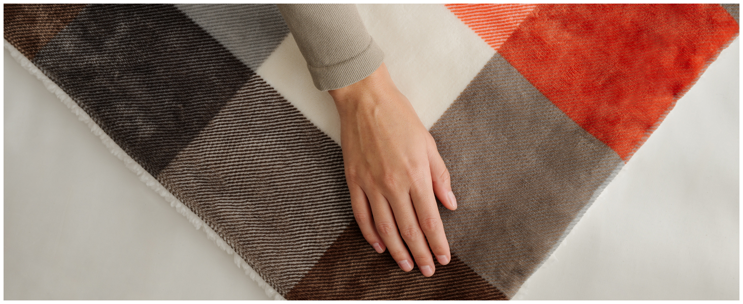 Електрична ковдра Imetec Adapto Tartan Festival, 160x120 см, тепла та затишна, з технологією Adapto, 6 температур, безпечна, швидкий нагрів, для дому, миюча, оранжево-сіра