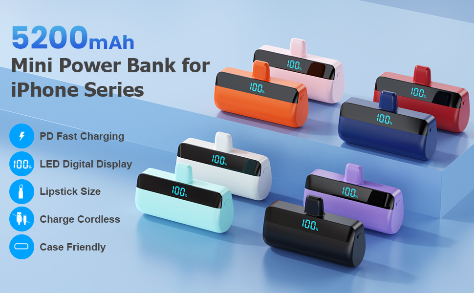 Power Bank Feob Mini 5200mAh 20W PD, блакитний: Швидка зарядка для iPhone 14/13/12/11/XS/XR/8/7/6