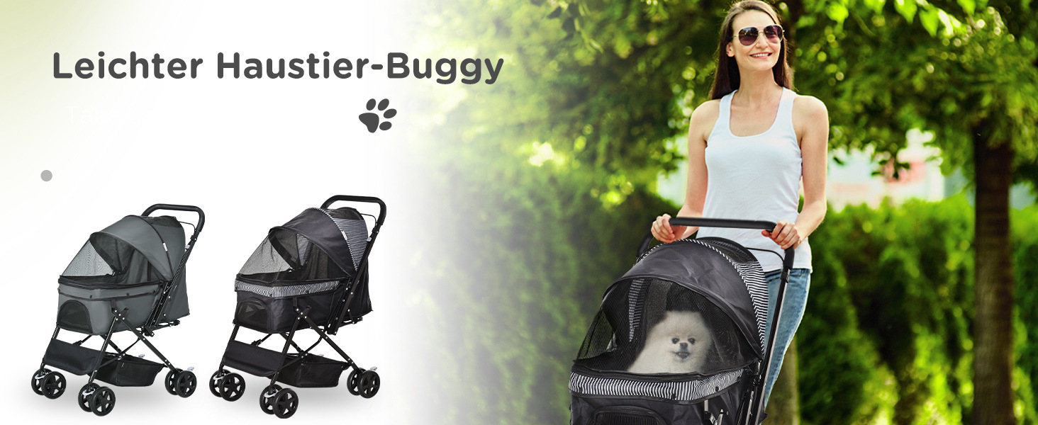 Візок для тварин PawHut - прогулянковий візок для собак та котів, чорний, 76.5 x 52 x 95 см